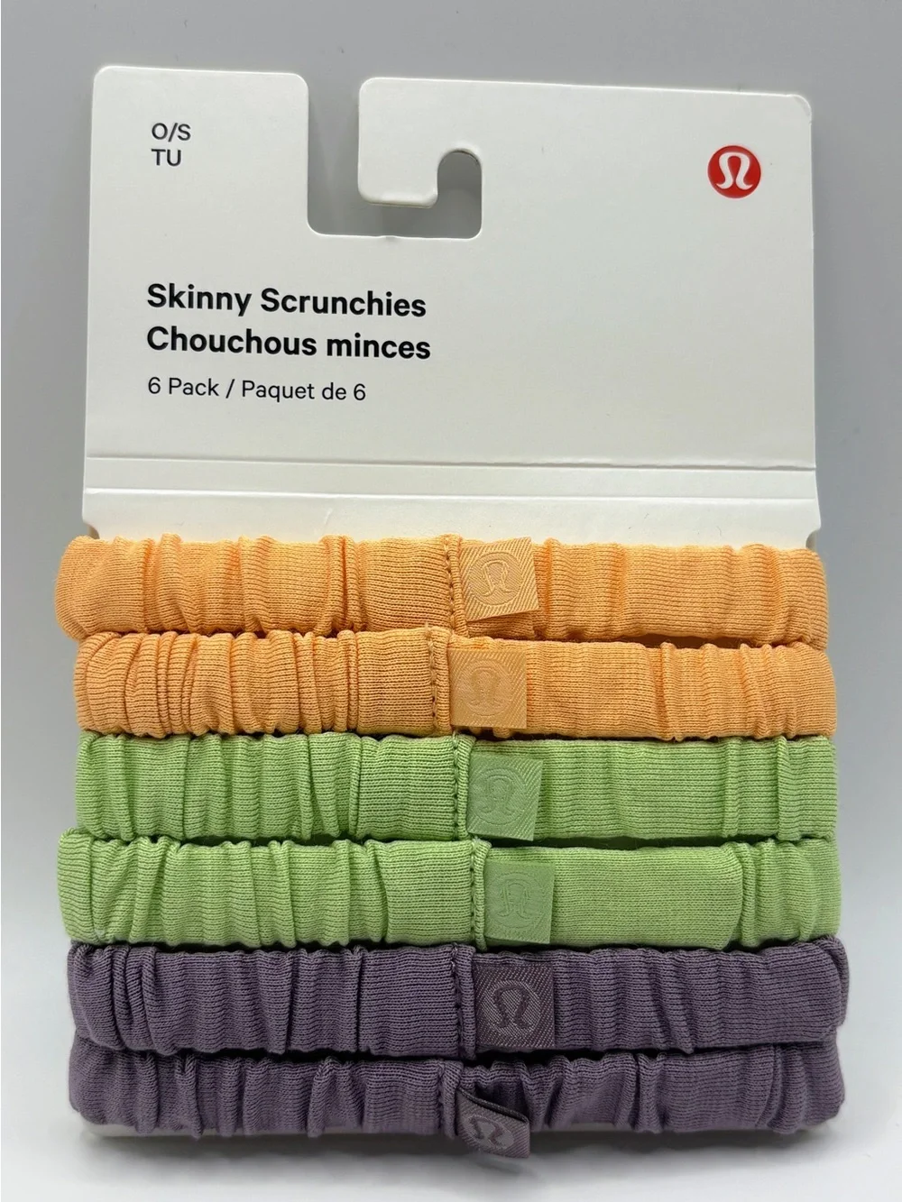 NWT lululemon Skinny Scrunchies 6-pack Rock Melon/Lemongrass/Purple Ash